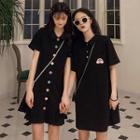 Short Sleeve A-line Polo Dress / Buttoned Pleated Dress