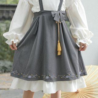 Pinstriped A-line Suspender Skirt