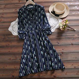 Long-sleeve Cartoon Print A-line Chiffon Dress