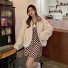 Fluffy Jacket / Sleeveless Checkerboard Dress