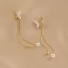 Butterfly Rhinestone Faux Pearl Alloy Fringed Earring 1 Pair - Gold - One Size