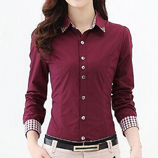 Studded Collar Gingham-lined Shirt.
