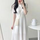 Short Sleeve Lace Trim Shirred Dress