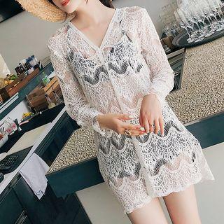 Set: Lace-up Back Bikini + Lace Cover-up