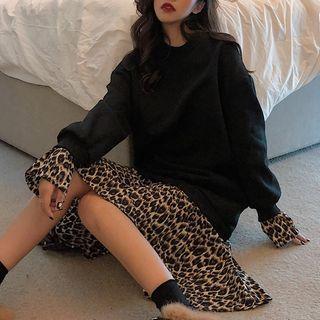 Mock Two-piece Leopard Print Dress