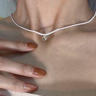 Rhinestone Pendant Alloy Necklace 1pc - White & Green - One Size