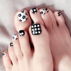 Flower / Checker Faux Toe Nail Tips J30 - Black & White - One Size