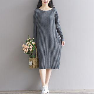 Ribbed Long-sleeve Midi T-shirt Dress