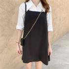 Plain Elbow-sleeve Shirt / Strappy Midi Dress