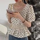 Short-sleeve Dotted Blouse Dots - White - One Size