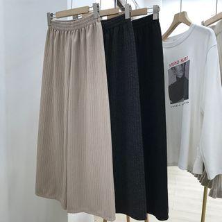 High Waist Plain Knit Wide Led Pants