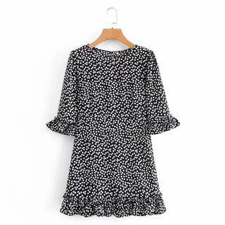 Flared-sleeve Dotted Mini A-line Dress