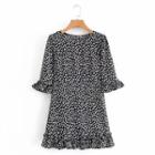 Flared-sleeve Dotted Mini A-line Dress