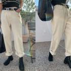 Adjustable-waist Wide-leg Pants Cream - One Size