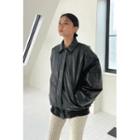 Faux-leather Padded Blouson Jacket