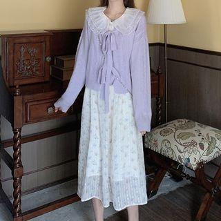 Long-sleeve Midi A-line Dress / Light Jacket
