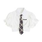 Short-sleeve Tie-neck Crop Shirt With Necktie - Shirt - White - One Size