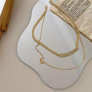 Lettering & Star Pendant Layered Alloy Necklace