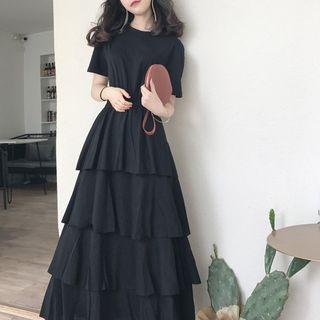 Plain Midi A-line Tiered Dress