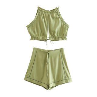 Set: Sleeveless Crop Top + High Waist Shorts