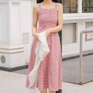 Checkered Print Sleeveless Midi Dress