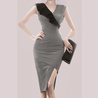 Sleeveless Check Midi Bodycon Dress