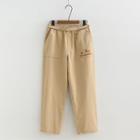 Embroidered Straight Fit Pants Khaki - One Size