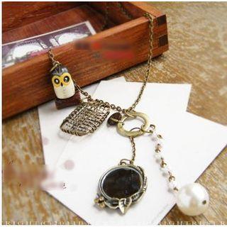 Faux-pearl Owl Necklace