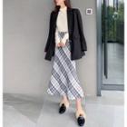 Mock Neck Plain Long-sleeve T-shirt / Argyle Midi A-line Skirt