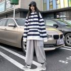 Striped Hooded Sweatshirt / Gather-cuff Cargo Pants / Set