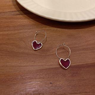 Heart Dangle Earring 1 Pair - Red & Gold - One Size