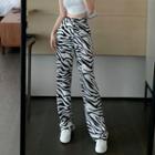Zebra Print Wide Leg Pants Black & White - One Size