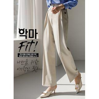 Flap Button-detail Wide-leg Dress Pants