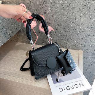 Croc Grain Top Handle Crossbody Bag With Pouch