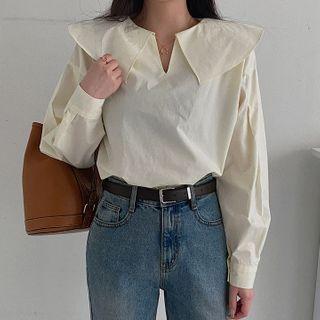 Sailor-collar Pleated-shoulder Blouse