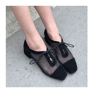 Mesh Panel Block Heel Lace-up Sandals