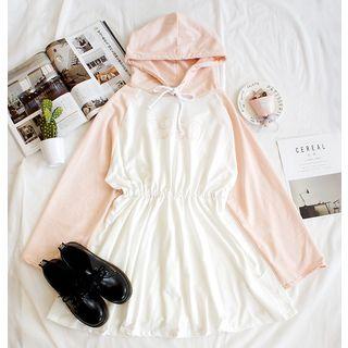 Print Hooded Gathered Waist T-shirt Dress