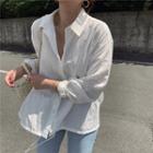 Drawstring Long-sleeve Shirt White - One Size