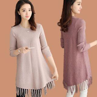 Round-neck Fringe Knit Top