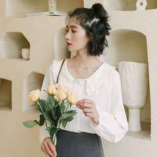 Long-sleeve Peter Pan Collar Plain Blouse