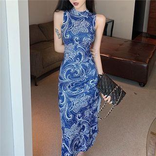 Sleeveless Paisley Print Midi Sheath Dress / Long-sleeve Midi Dress