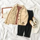Long-sleeve T-shirt / Buttoned Utility Jacket / Straight Cut Jeans