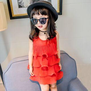 Sleeveless Chiffon Pleated Plain Dress