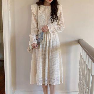 Peter Pan-collar Plain Lace A-line Dress