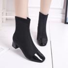 Chunky-heel Patent Panel Knit Short Boots
