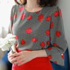 Bell-sleeve Floral Top Red - One Size