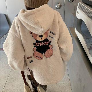 Long-sleeve Bear Printed Fleece Zip Hooded Jacket