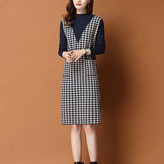 Lattice Knit Long-sleeve Midi Dress
