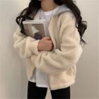 Hooded Zip-up Fleece Jacket Off-white - One Size