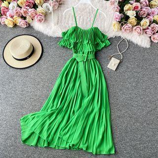 Cold Shoulder Pleated Maxi Dress